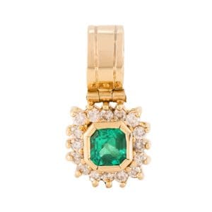 18K Yellow Gold Cushion Cut Emerald Diamond Pendant 0.30 Carat