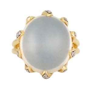 18K Yellow Gold Large Translucent Moonstone Diamond Ring
