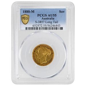 1880M Australia Gold Sovereign St. George Victoria PCGS AU55