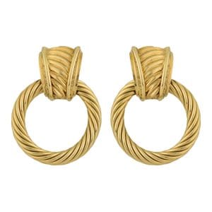 Vintage David Yurman 14K Yellow Gold Cable Hoop Dangle Earrings
