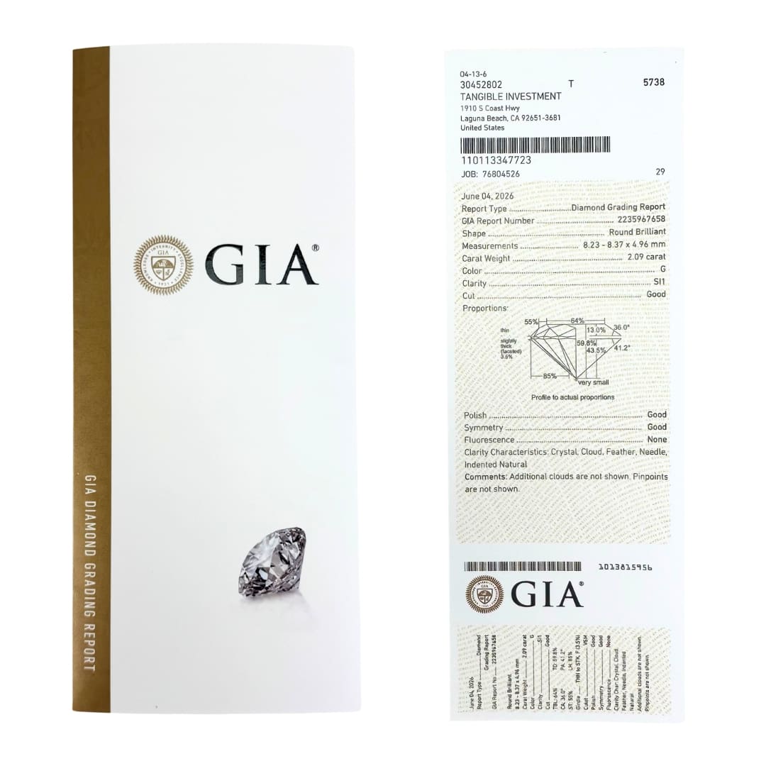 GIA Certified 2.09 Carat Round Brilliant Diamond G Color SI1