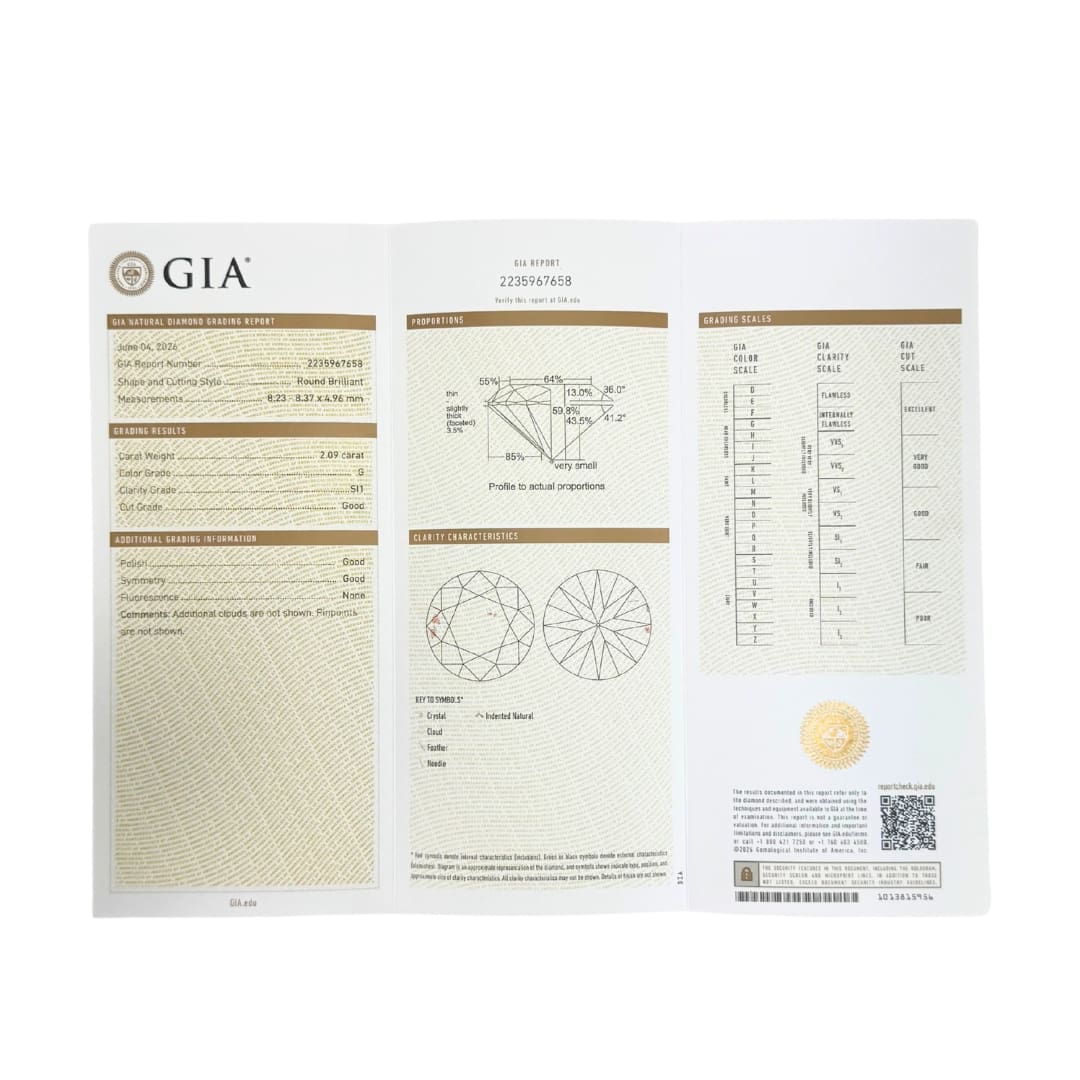GIA Certified 2.09 Carat Round Brilliant Diamond G Color SI1