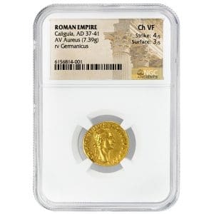 Ancient Roman gold aureus of Emperor Caligula with Germanicus reverse, 7.39 grams, NGC Ch VF