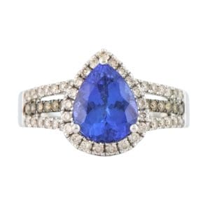 14K White Gold Pear Shape Tanzanite Cognac Diamond Ring 2.50 Carat
