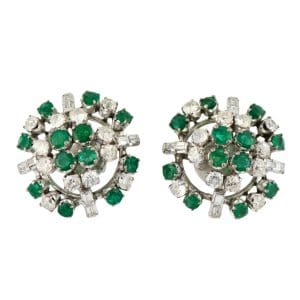 Vintage Old European Cut Diamond Emerald Earrings 2.00 Carat