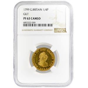 1799 George III gilt copper farthing, laureate bust obverse and Britannia seated reverse