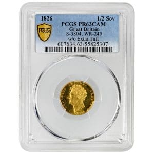1826 Great Britain half sovereign in PCGS PR63CAM holder, George IV bare head obverse