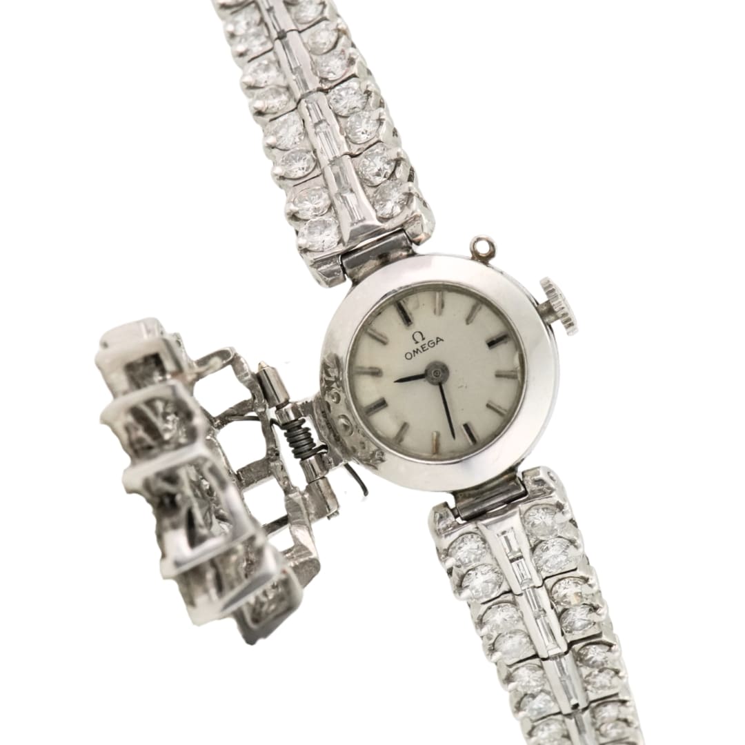 Vintage Omega Platinum Diamond Cover Bracelet Watch 3.50 Carat