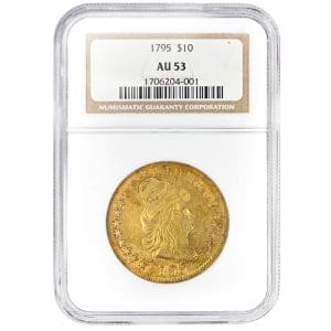 1795 $10 Draped Bust eagle in NGC AU53 holder, small eagle reverse, 13 leaves variety