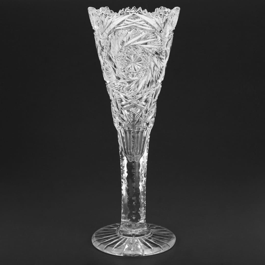 American Brilliant Period Cut Glass Trumpet Vase Pinwheel Hobstar