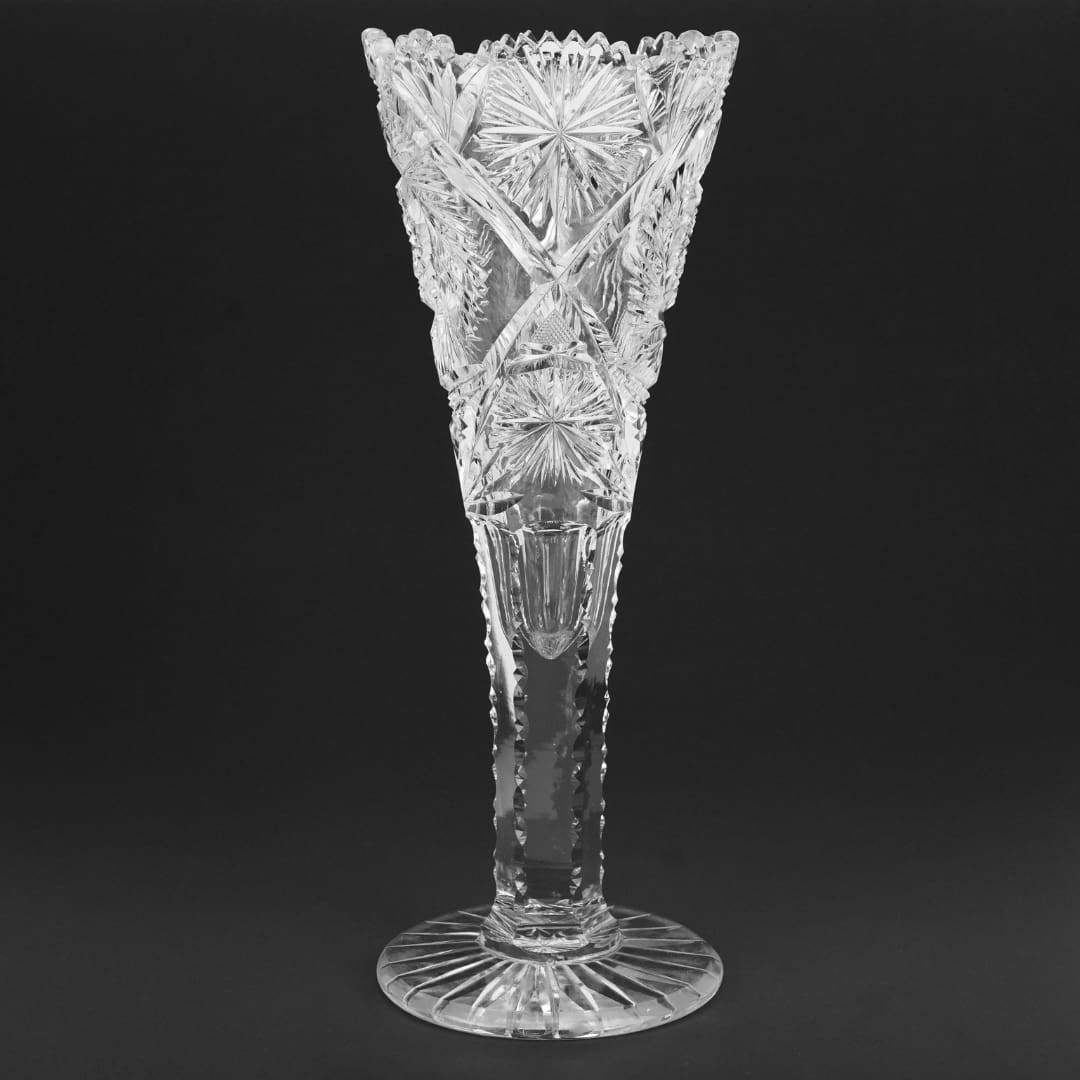 American Brilliant Period Cut Glass Trumpet Vase Pinwheel Hobstar