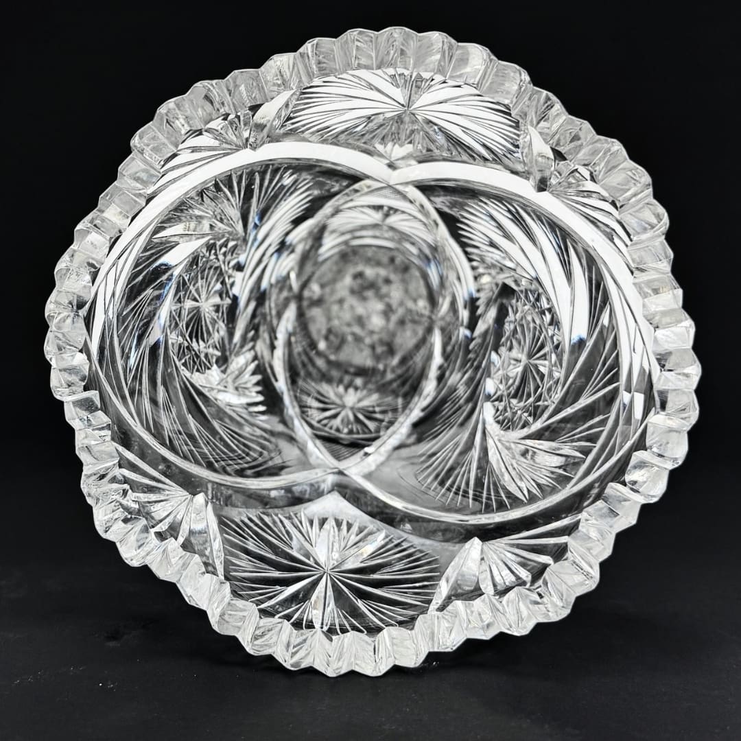 American Brilliant Period Cut Glass Trumpet Vase Pinwheel Hobstar