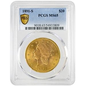 1891-S $20 Liberty Head PCGS MS65