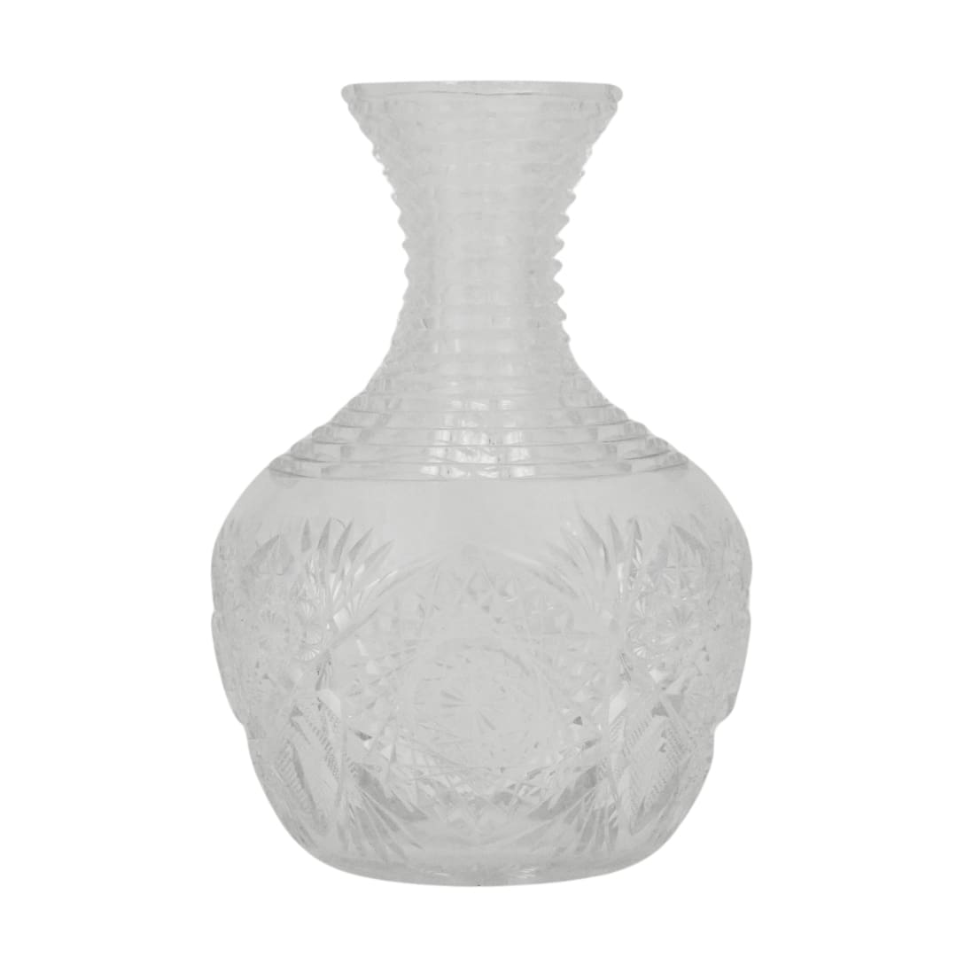 American Brilliant Period Cut Glass Decanter Stepped Neck Hobstar