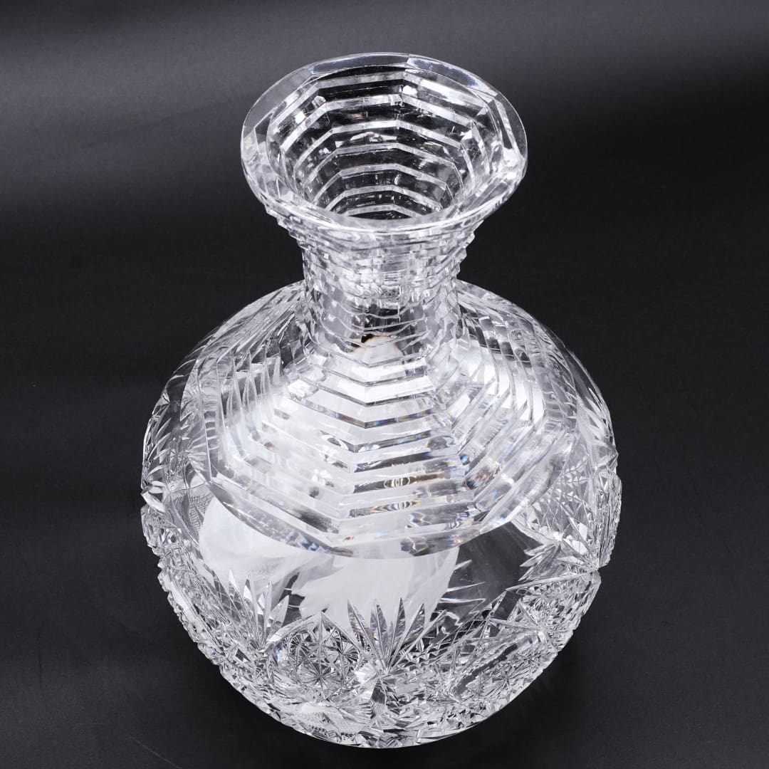 American Brilliant Period Cut Glass Decanter Stepped Neck Hobstar