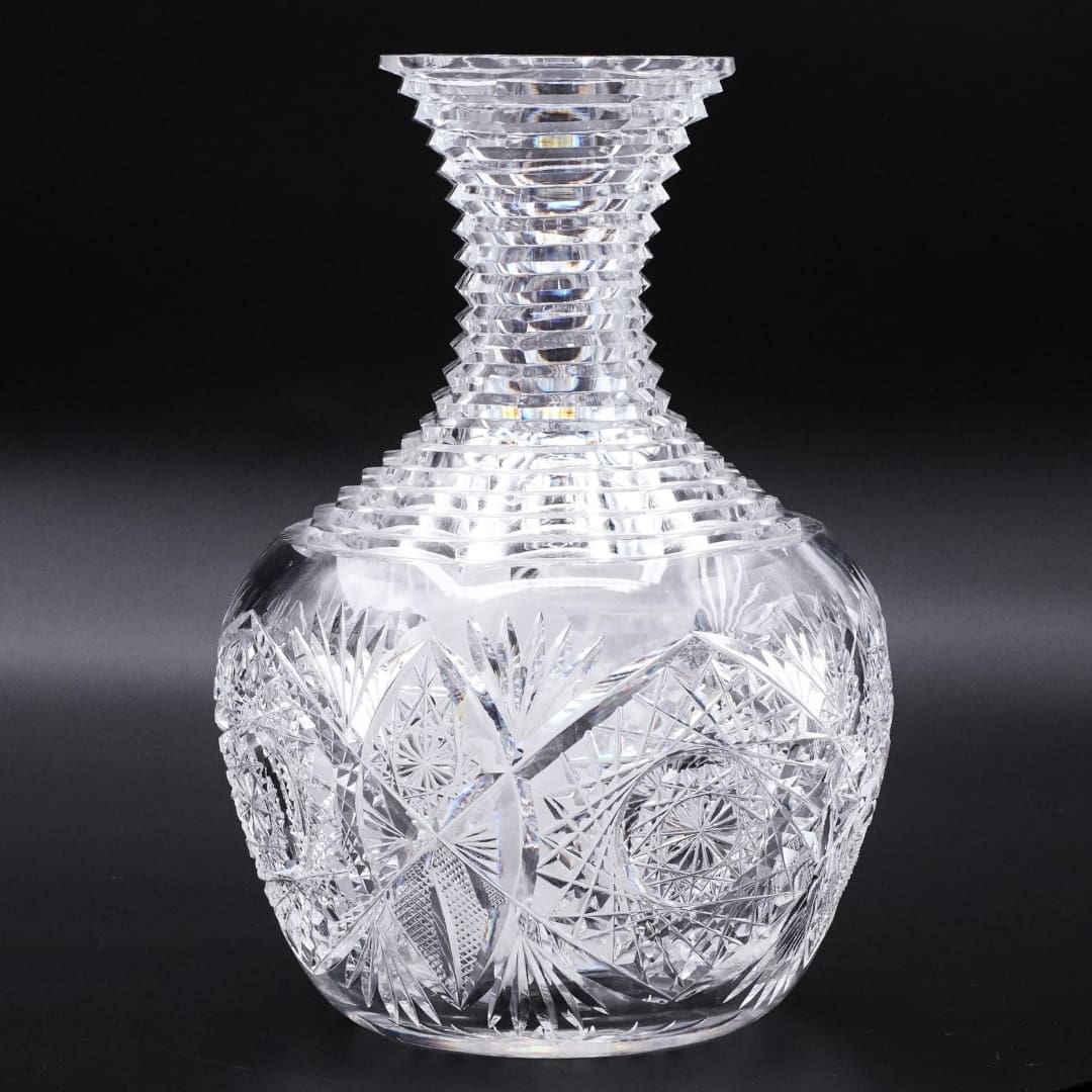 American Brilliant Period Cut Glass Decanter Stepped Neck Hobstar