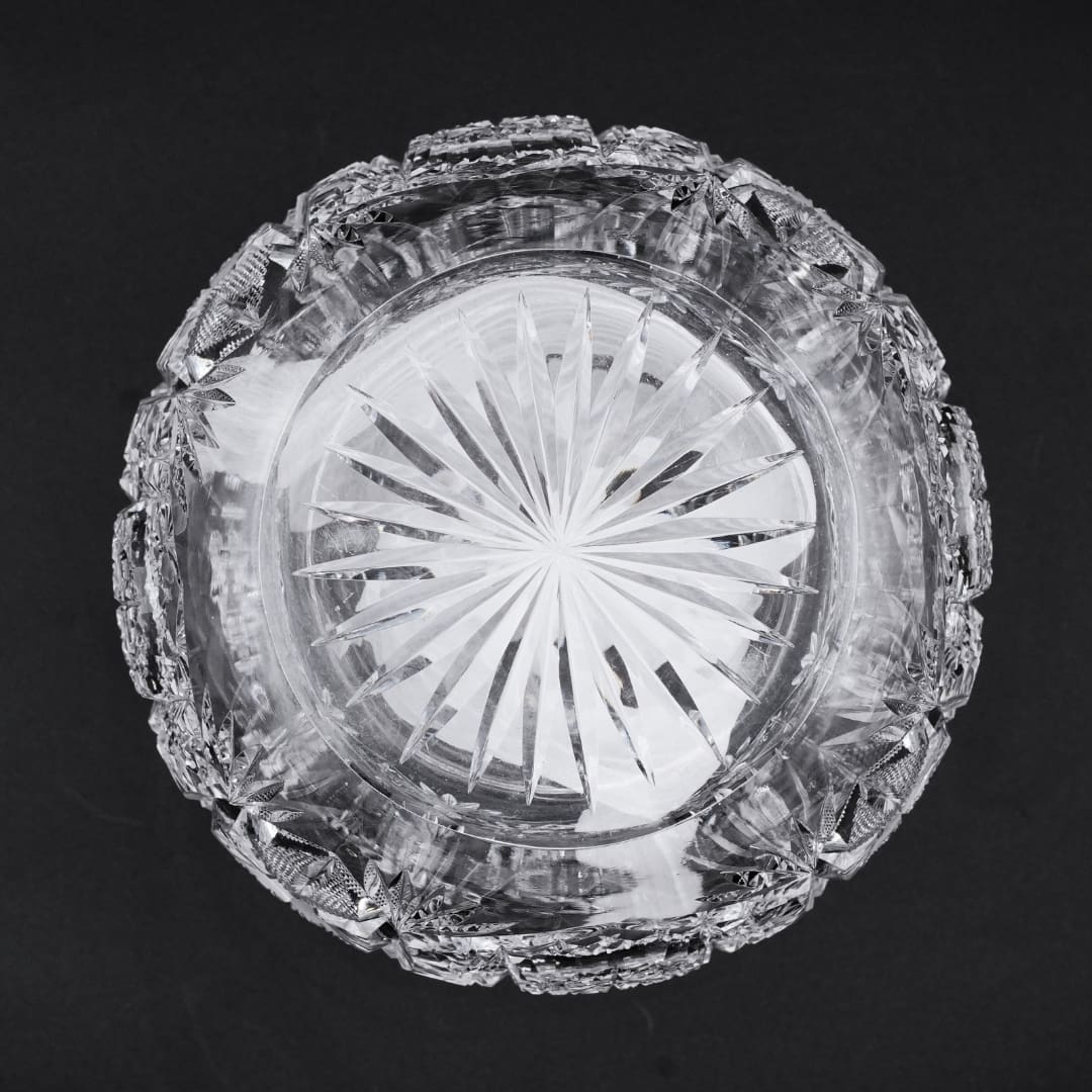 American Brilliant Period Cut Glass Decanter Stepped Neck Hobstar