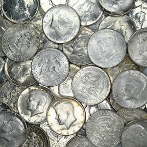 Lot of 500 Kennedy Half Dollars showing the John F. Kennedy portrait obverse design