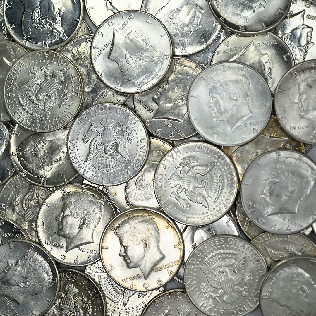 Lot of 500 Kennedy Half Dollars showing the John F. Kennedy portrait obverse design