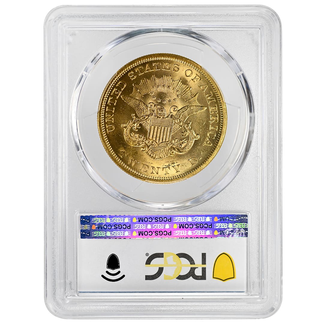 1864 Liberty Head Double Eagle PCGS MS63 CAC SS Republic, gold coin with Liberty facing left in a PCGS holder