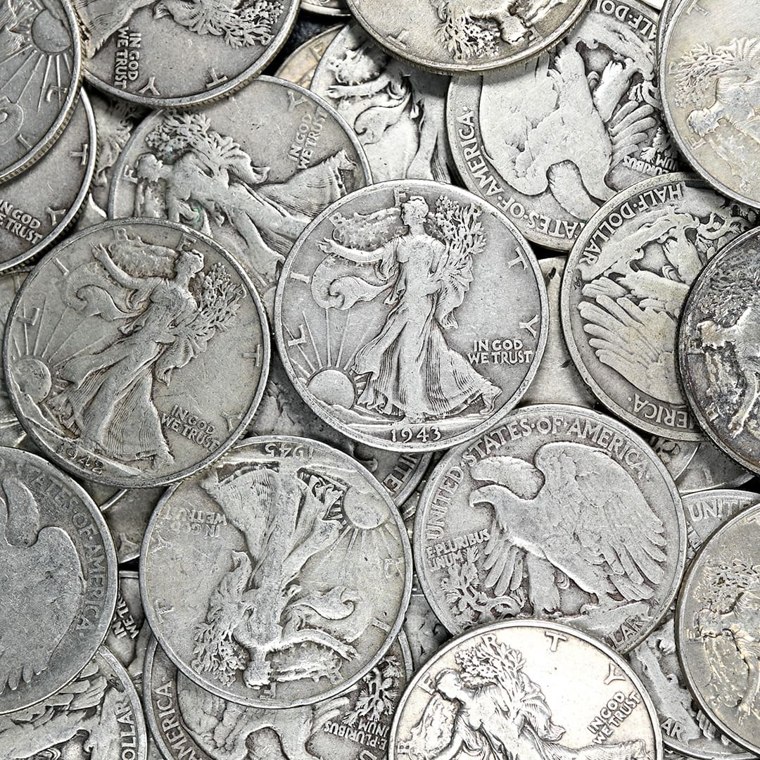 Walking Liberty Half Dollar Lot of 20, 1936 to 1947, 90% Silver 50c, AG to Fine