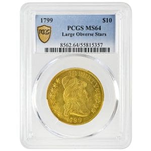 1799 $10 Draped Bust Rare Coin PCGS MS64 Large Stars Obverse