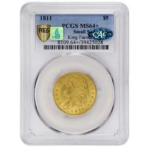 1811 Capped Bust Half Eagle $5 Small 5 PCGS MS64+ CAC King Farouk POP 7/0 CAC