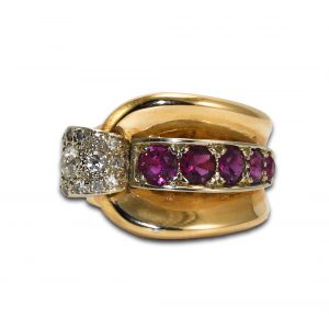 Vintage 14kt Yellow Gold 1.20 ct Diamond & Ruby Ring