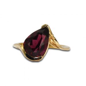 Pear Shaped Rhodolite Garnet Ring in 14K Yellow Gold