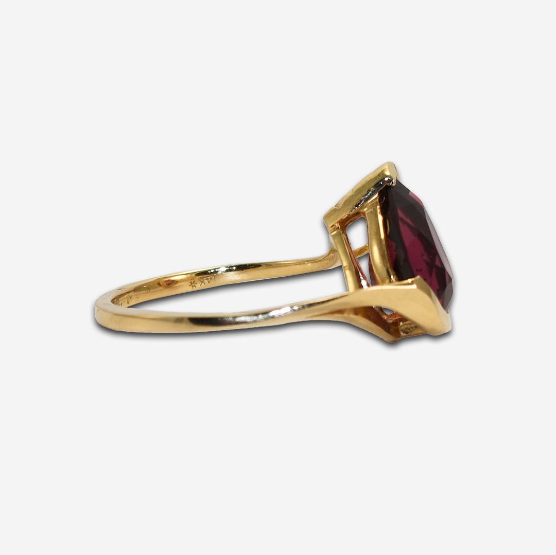 14k Yellow Gold Ladies 3.80ct Pear Shaped Rhodolite Garnet Ring - Image 3