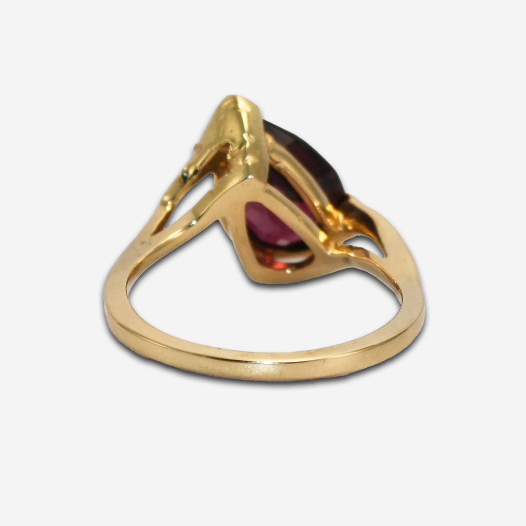14k Yellow Gold Ladies 3.80ct Pear Shaped Rhodolite Garnet Ring - Image 4