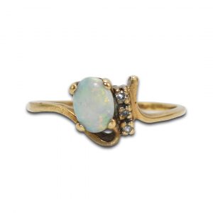 Women's Opal & Diamond Ring in 10K Yellow Gold