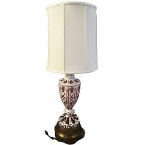 Antique Large Bohemian Art Cut Red White Color Glass Antique Lamp