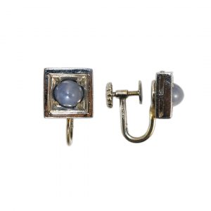Sapphire Cabochon Square Earrings in 14K White Gold