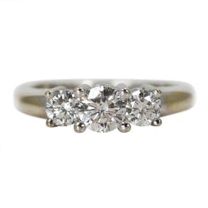14K White Gold Three Stone Diamond Ring 1.02tcw