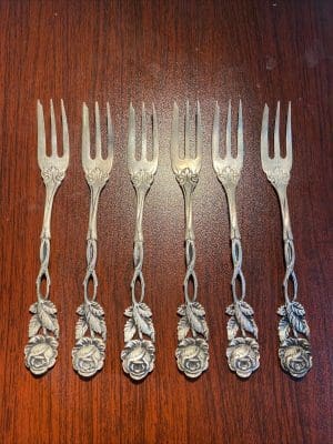Stunning 80% Silver Rose Design Dessert Forks, Stamped 800,
