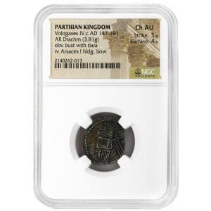 Vologases IV,c.AD 147-191 PARTHIAN KINGDOM, AR Drachm, NGC Ch AU