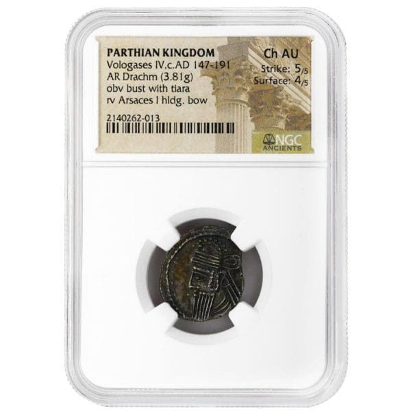 Vologases IV,c.AD 147-191 PARTHIAN KINGDOM, AR Drachm, NGC Ch AU