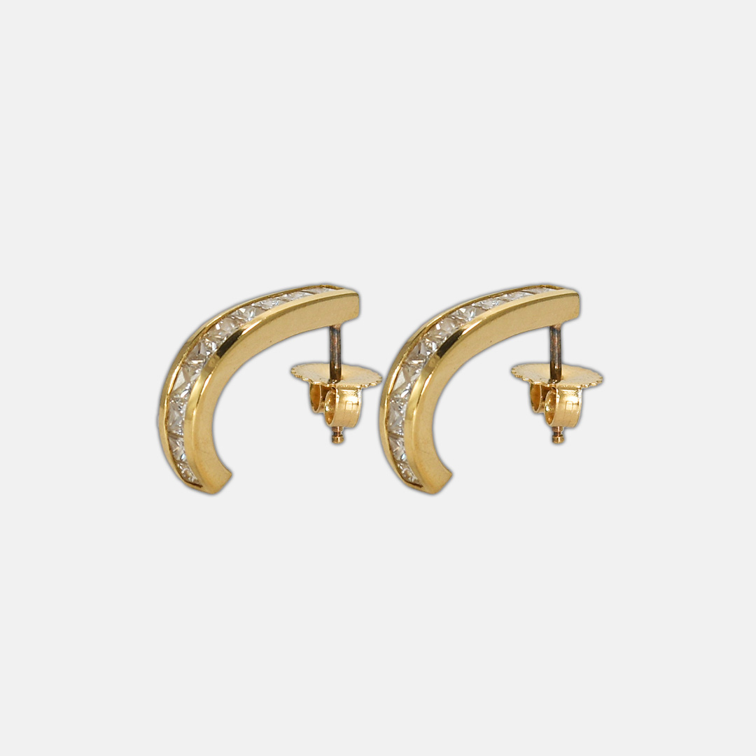 14K Yellow Gold Diamond J Curve Earrings 1.50 ct - Image 3