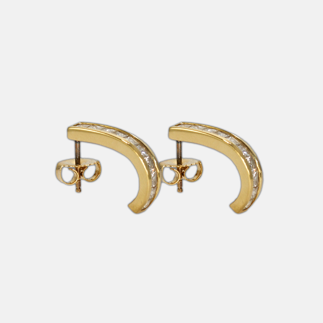 14K Yellow Gold Diamond J Curve Earrings 1.50 ct - Image 4