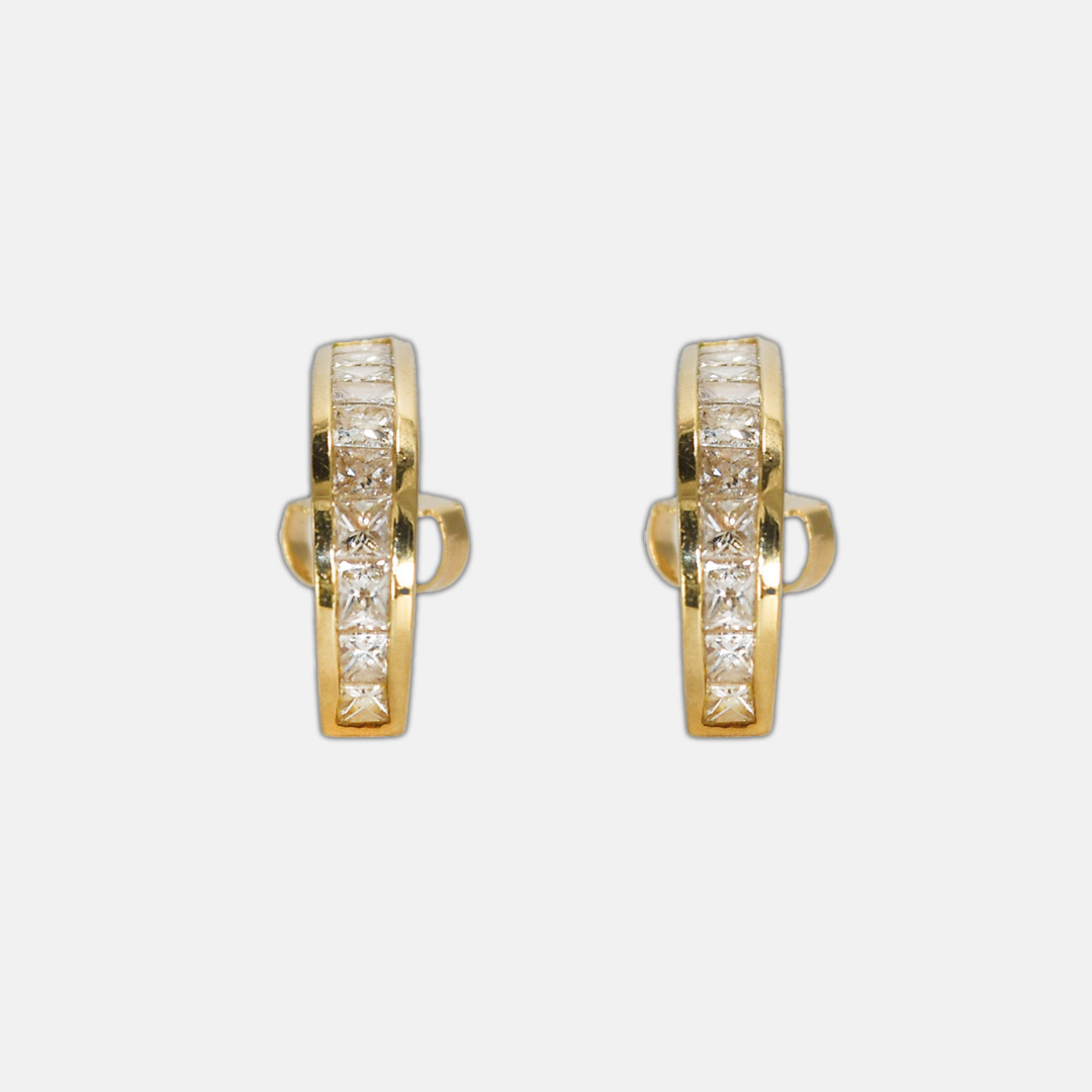 14K Yellow Gold Diamond J Curve Earrings 1.50 ct - Image 2