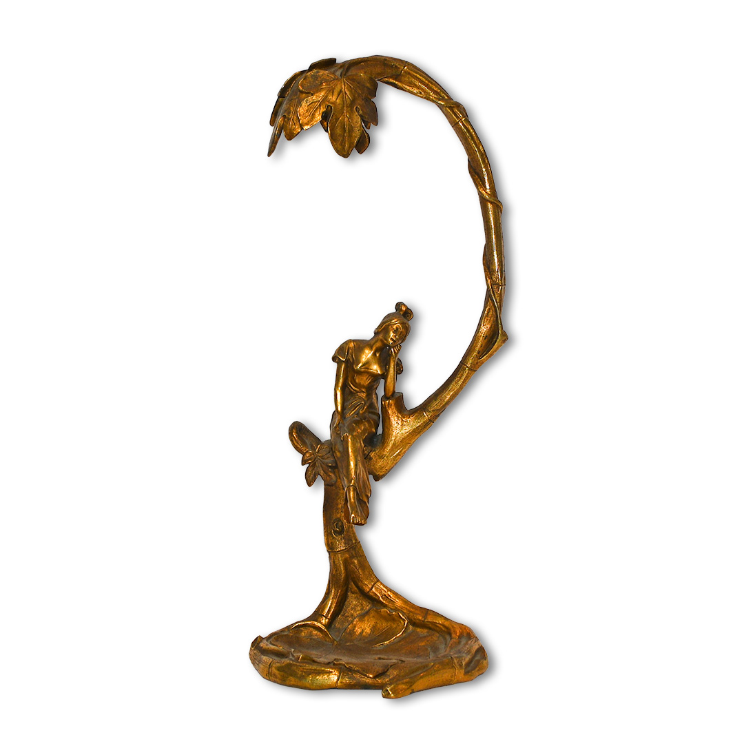 Art Nouveau Gilt Bronze Lamp, French Deposee Circa 1900 - Tangible