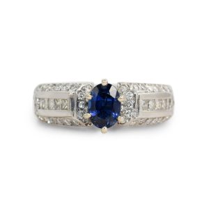 14K White Gold Sapphire and Diamond Ring