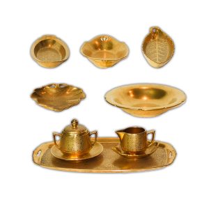 Set of (10) Antique Gold Pickard Candy Dishes, Sugar Bowl and Creamer