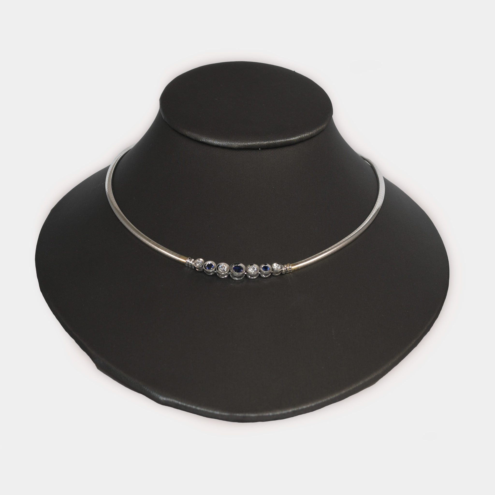 14K White Gold Sapphire & Diamond Omega Necklace 22.2g - Image 4