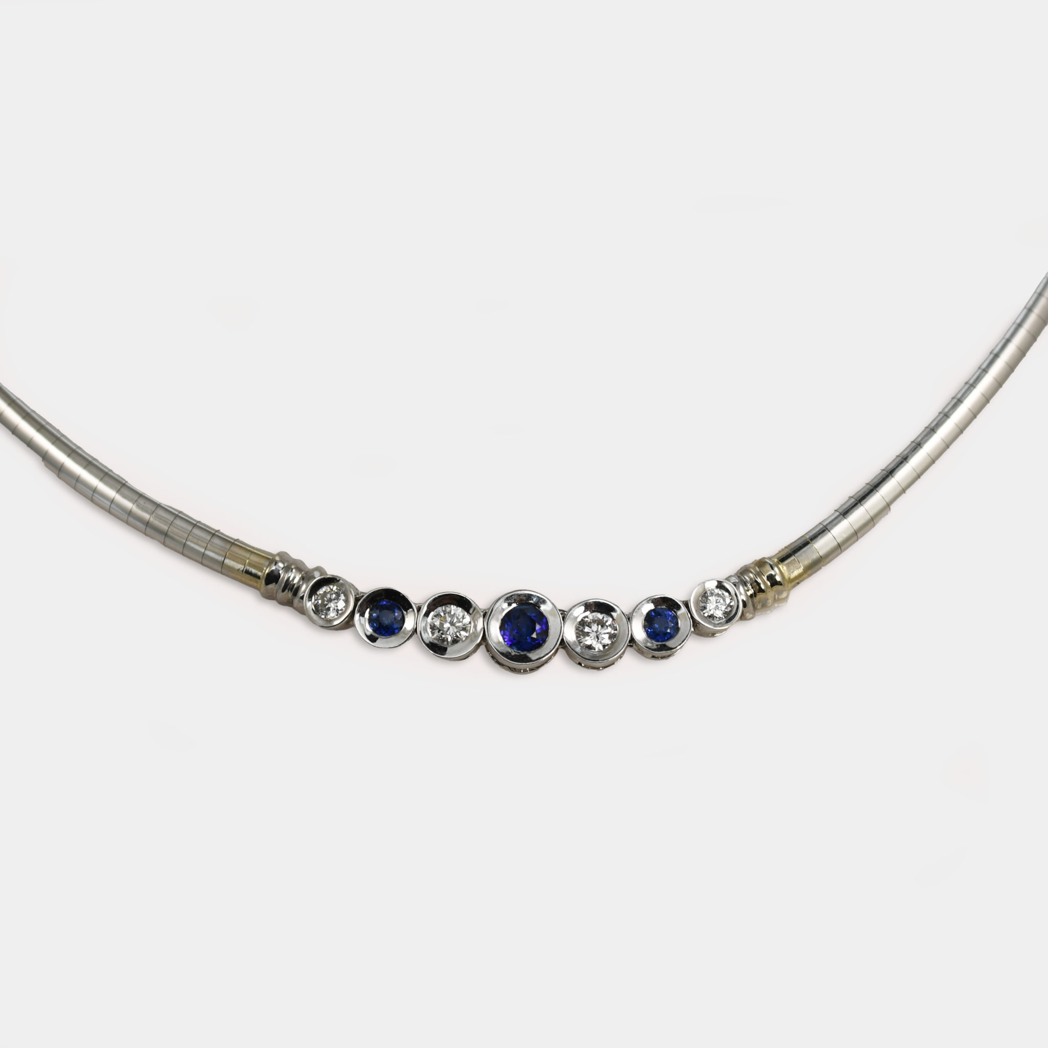 14K White Gold Sapphire & Diamond Omega Necklace 22.2g - Image 2