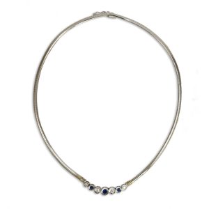 Sapphire and Diamond Omega Necklace in 14K White Gold