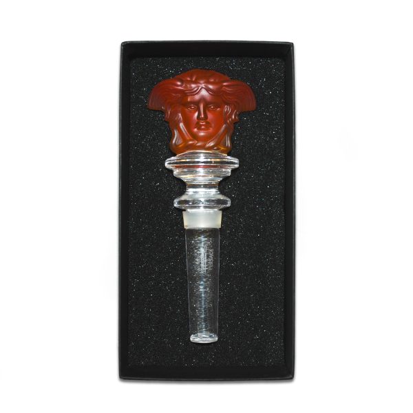 Rosenthal Versace Medusa Amber Frosted Crystal Wine Bottle Stopper