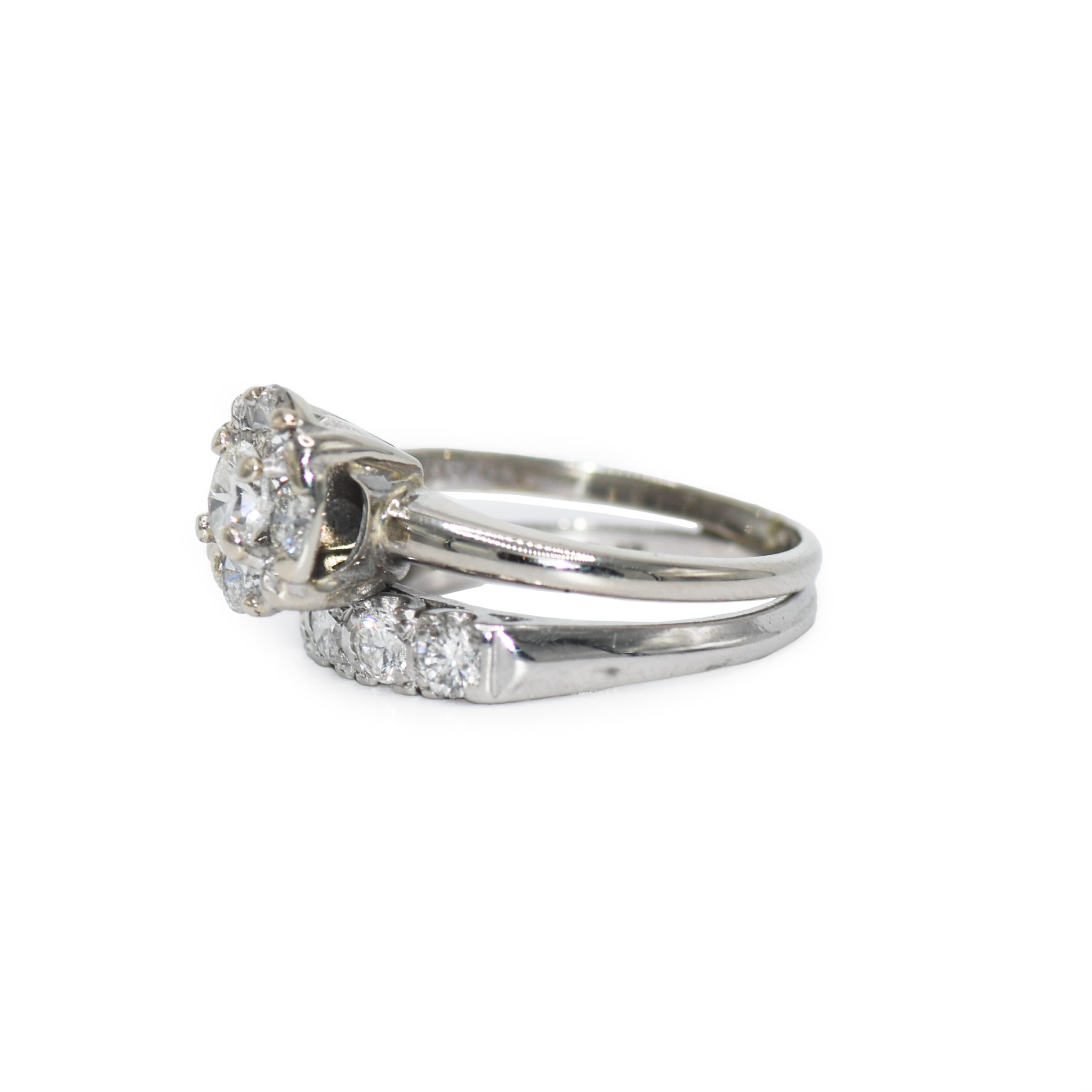 14K White Gold & Platinum Wedding Set 1.05tdw, 6.7g - Image 6
