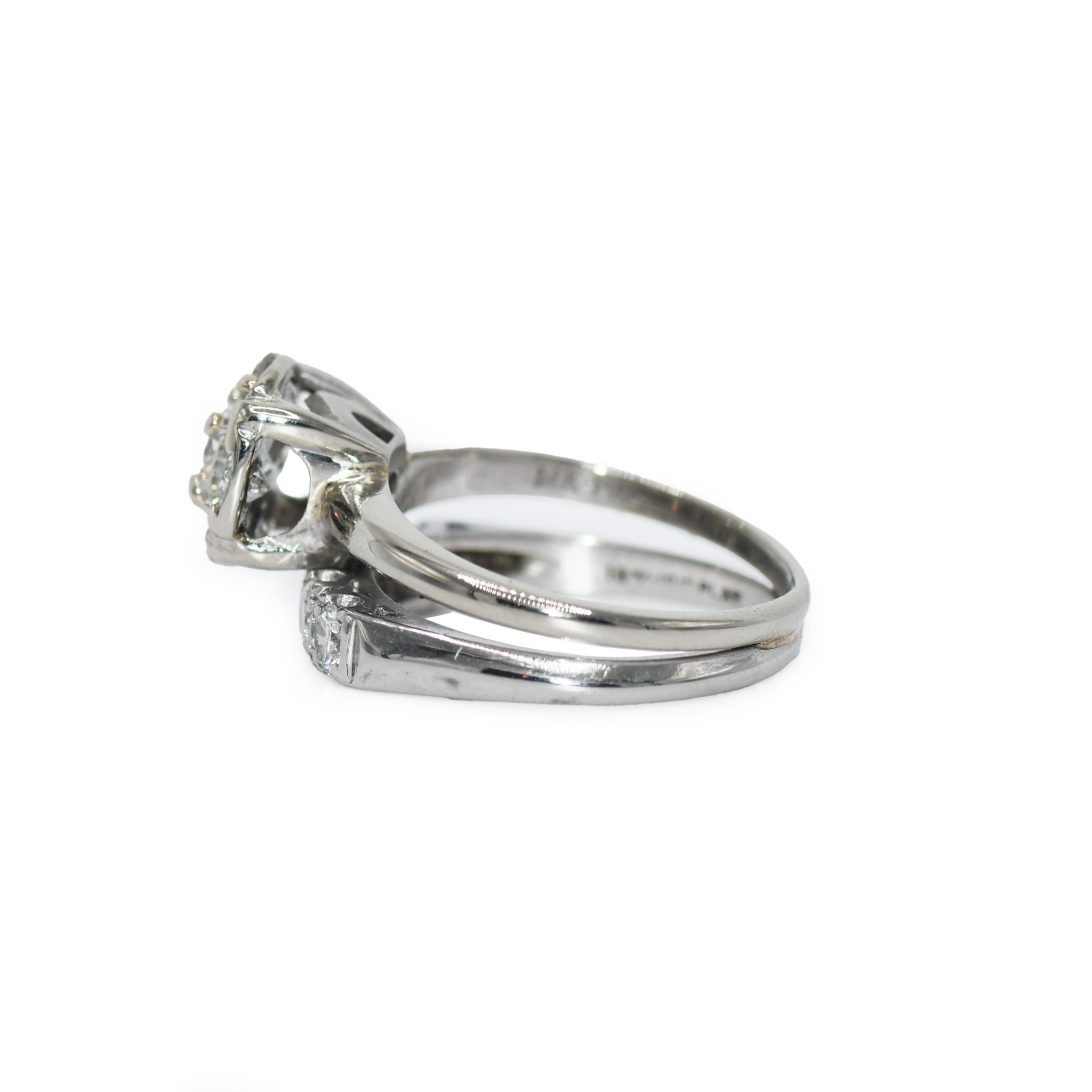 14K White Gold & Platinum Wedding Set 1.05tdw, 6.7g - Image 5
